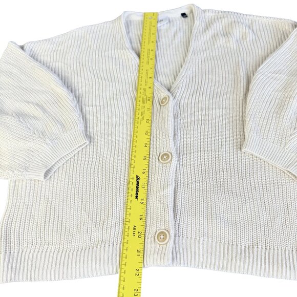 CABI Lightweight Cotton Crop Cardigan L – Cream Ribbed Knit Button‑Up Sweater - Picture 11 of 15